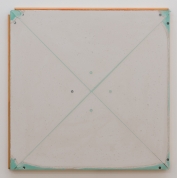 52,1 square: Renoband & pigment on plasterboard onto red lead and lacquer on wood